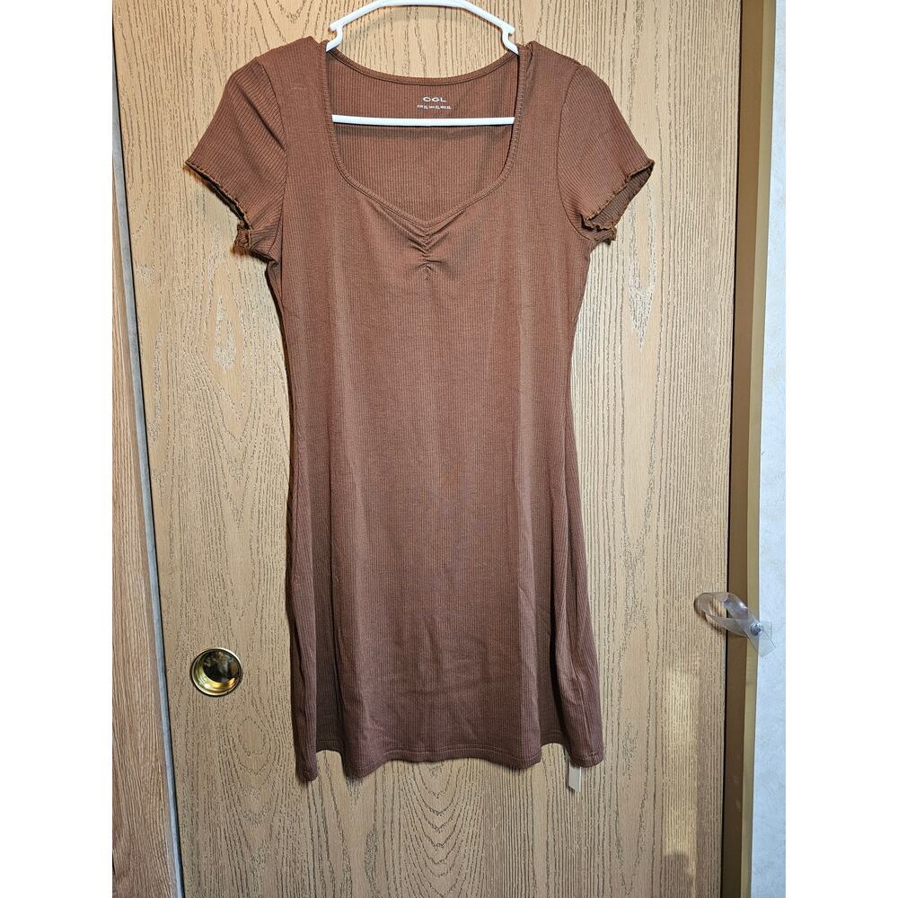NWT OGL XL brown cap sleeved body con dress.
